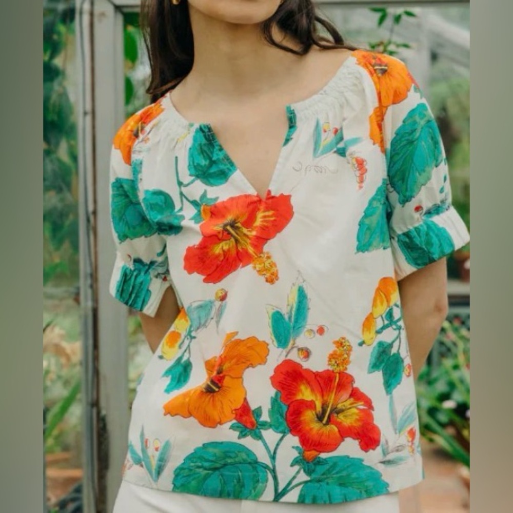Love The Label Dawson Top‎ Carmella Floral White Green Orange Size Large